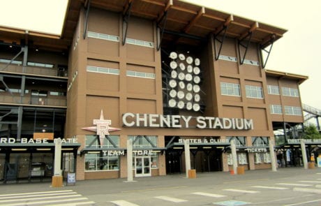 Black wrought iron pedestrian entrace gates installed at Cheney Stadium in Tacoma, WA by Summit Fence Co. LLC